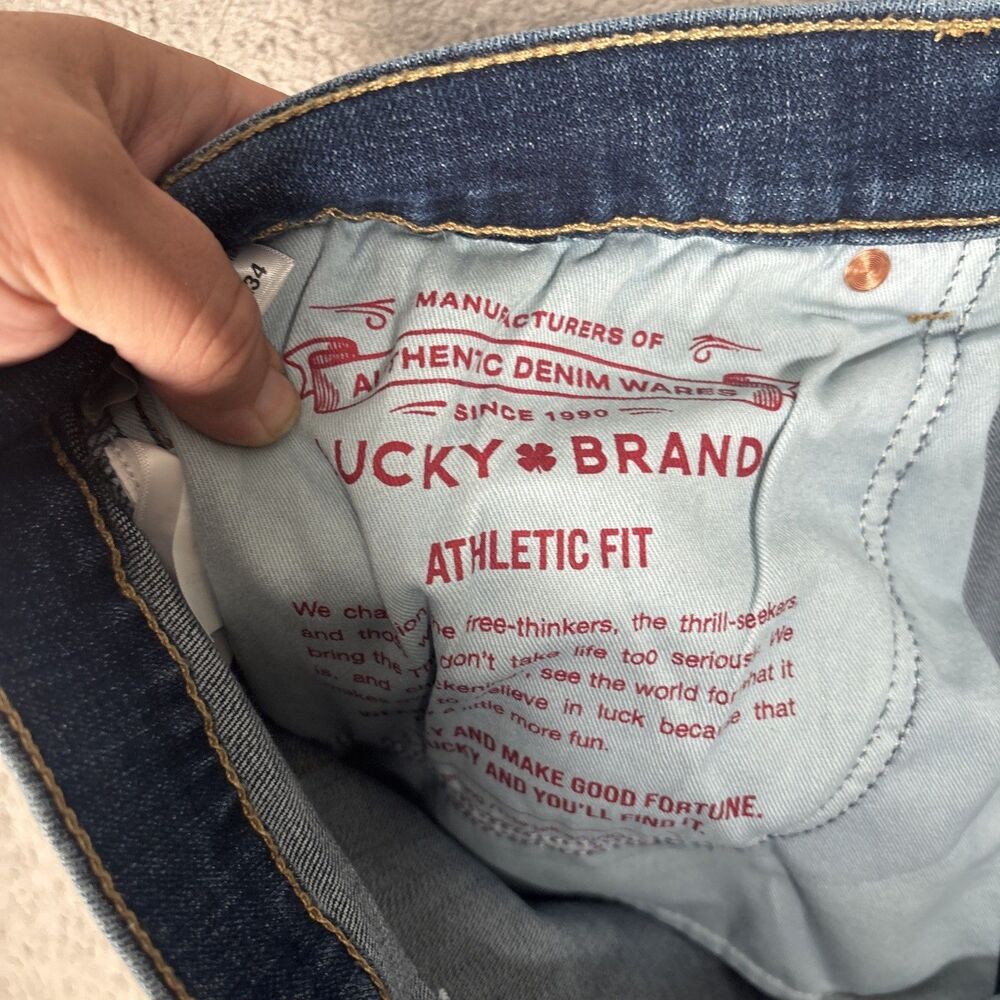 Lucky Brand Jeans Men’s Size 44x31 Athletic Fit Whiskers Grunge Skate Blue Denim - Picture 9 of 16